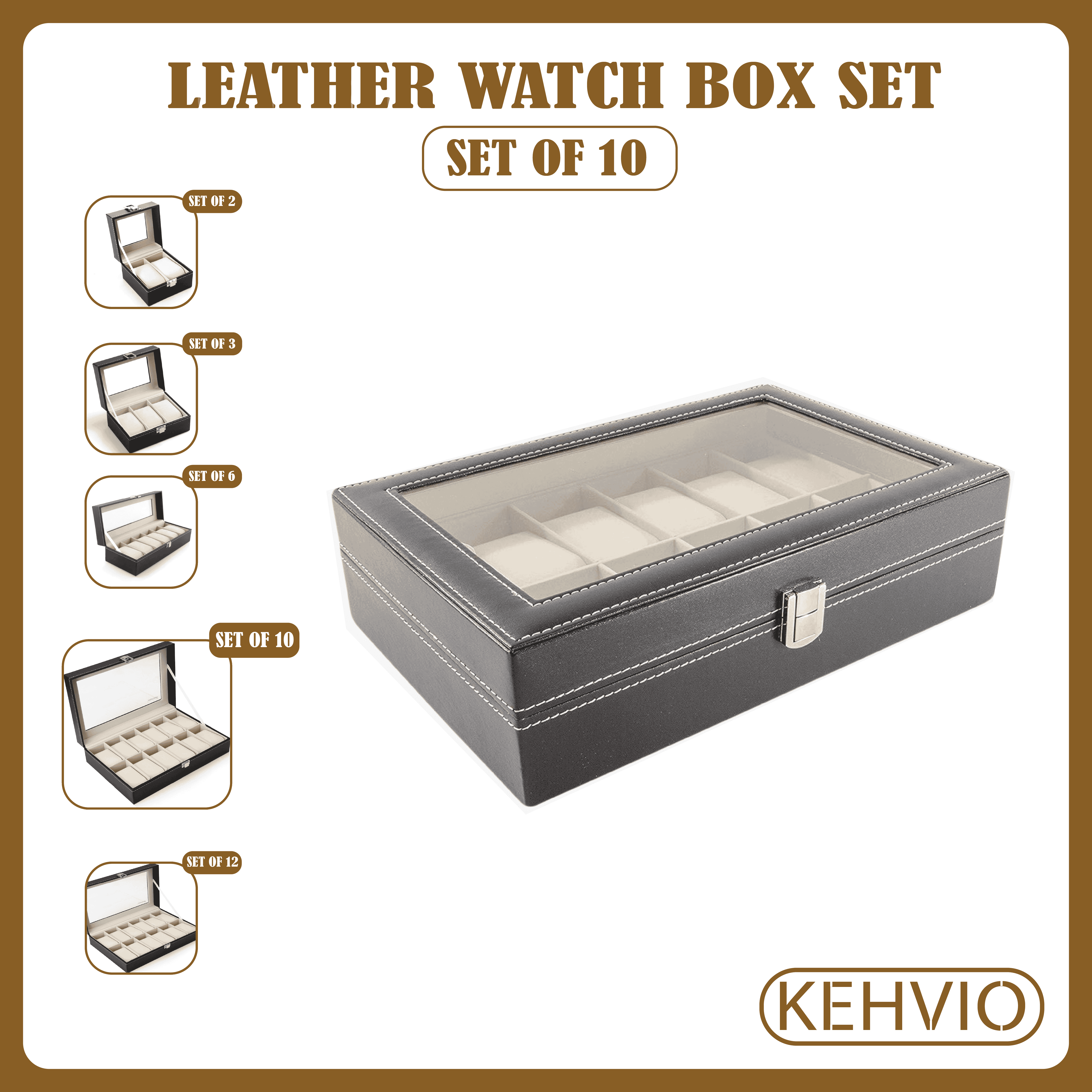Watch Box Organizer for Men PU Leather Storage Case Classic and Luxury Style Black 2/3/6/10/12 Grid