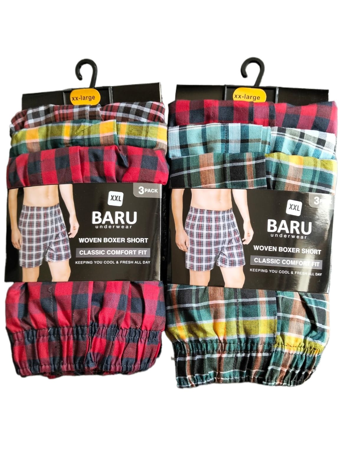 Mens Cotton Checkered Boxers Shorts Woven 3 Pack Soft Breathable Underwear M-2XL
