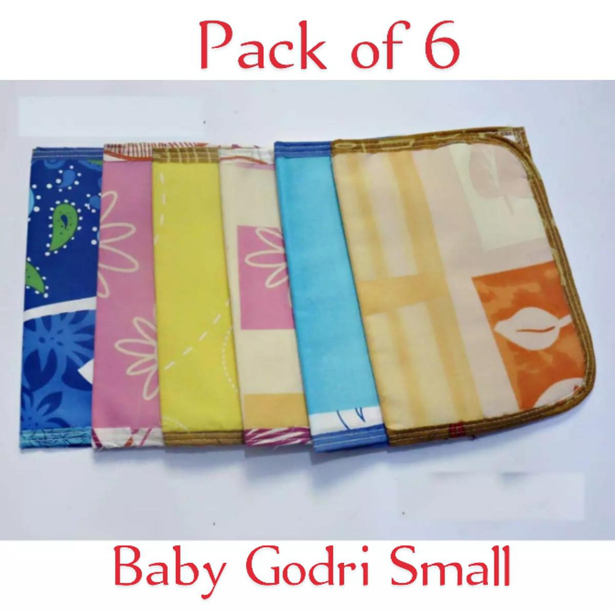 Pack of 6 Baby Godri - Bottom Side covered by Plastic Sheet - Upper Side Covered by Cotton Fabric - Waterproof - Urine Proof - Multi Color