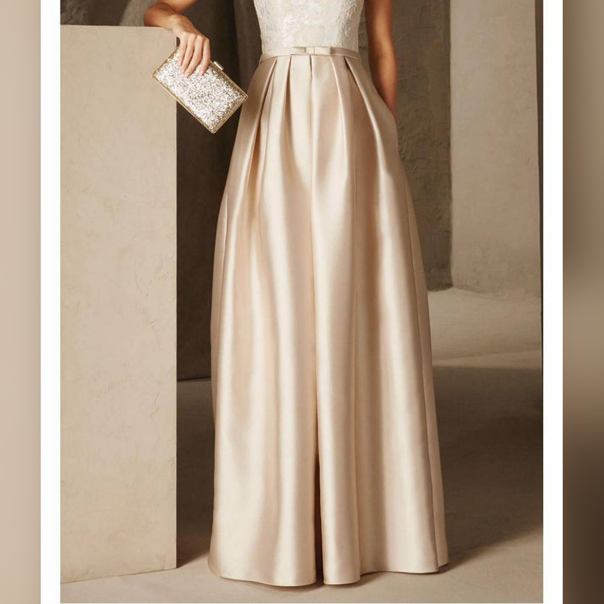 Women's Beige Silk Pleated Long Skirt - Customized and Comfortable