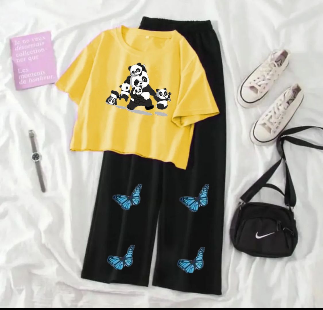 Complete Women's Nightwear Set featuring Crop Top T-Shirt and Trousers