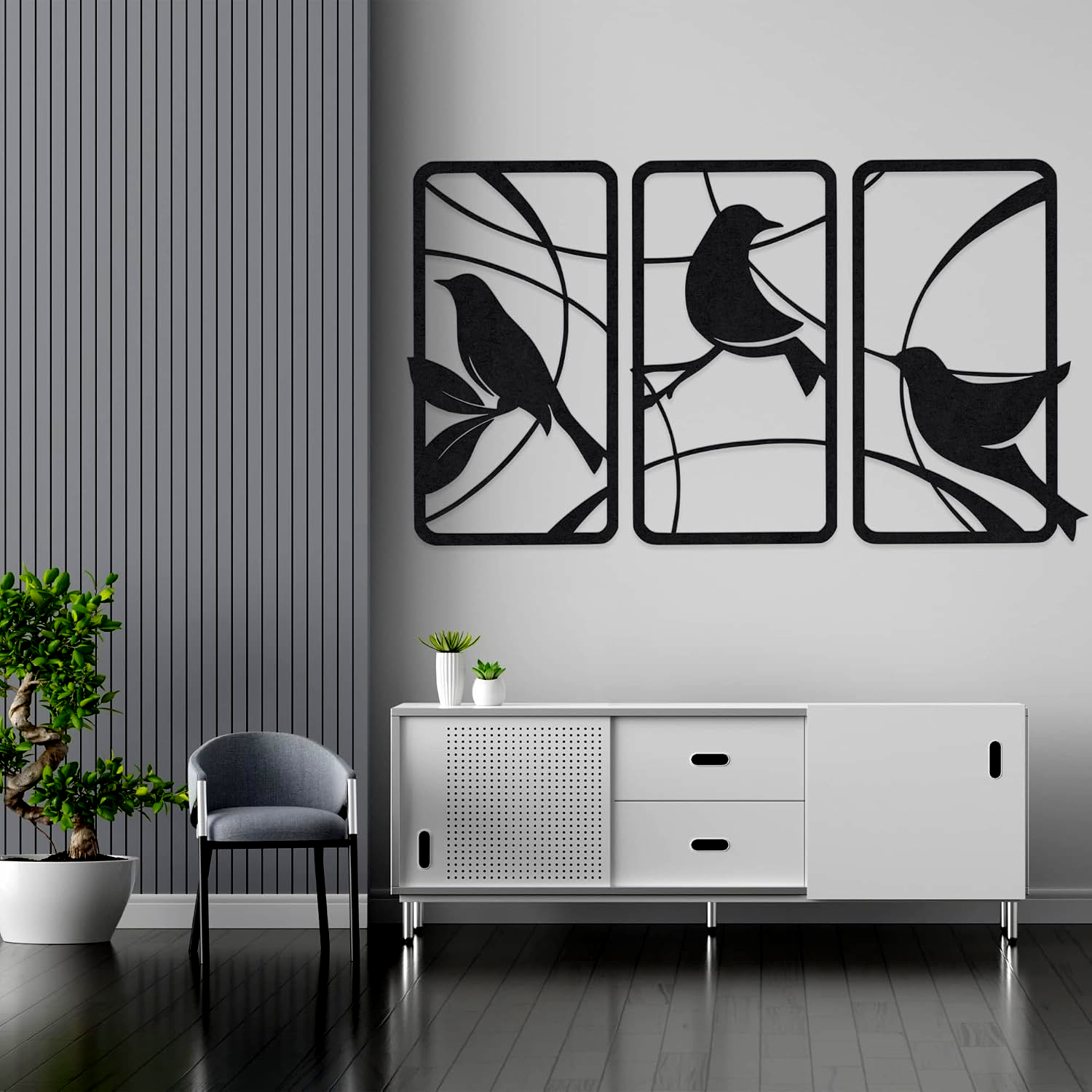Birdy Woody Wall decoration items for wall , 3D Laser cut Artistic Wall Decor Set of 3 - Handmade Rustic Wood Birds for Living Room Home and Kitchen Decoration