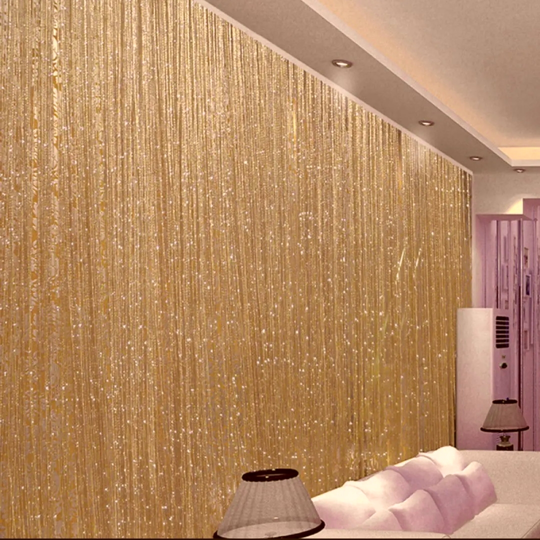 Golden Curtain Elegant Design String Door Curtain Window Panel Room Divider Crystal - Golden Parda