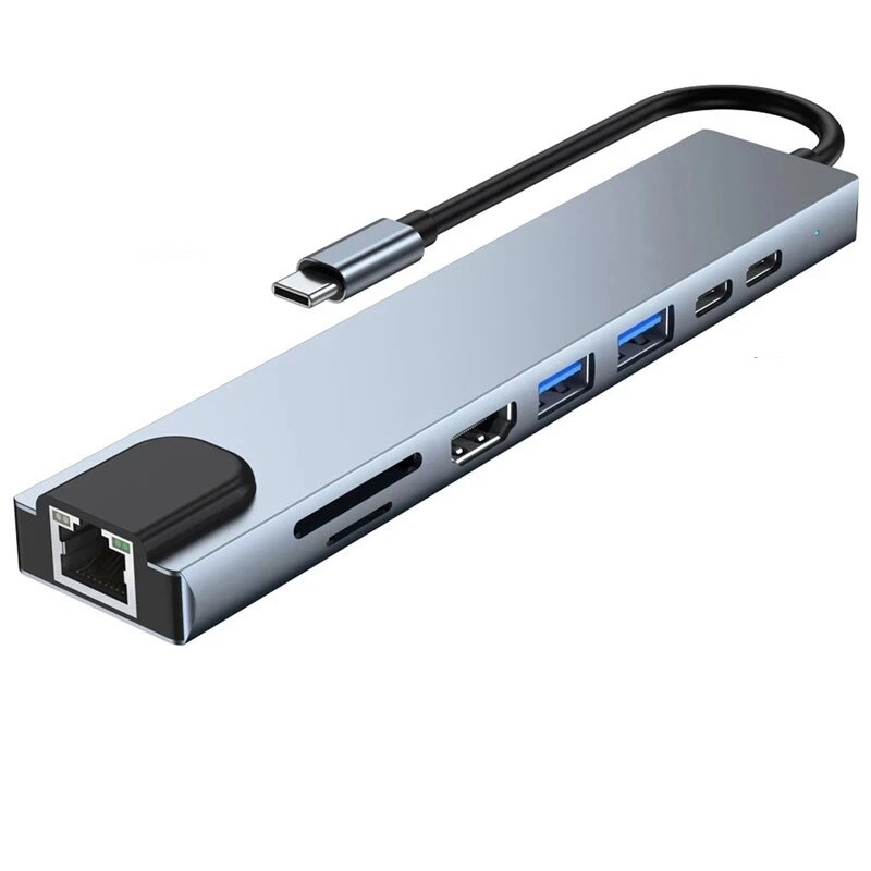 Type C Hub 8/ 5/ 3 Port Convertor Type C to 5 In 1 HUB (LAN + TYPE-C + HDMI + USB3.0*2) / Type C to 3 In 1 Convertor (Type C+Hdmi+Usb3.0 Compatible for MacBook Mac Pro Mini iMac Surface Pro XPS IdeaPad MateBook X Pro Notebook PC USB Flash Drives Mobile HD