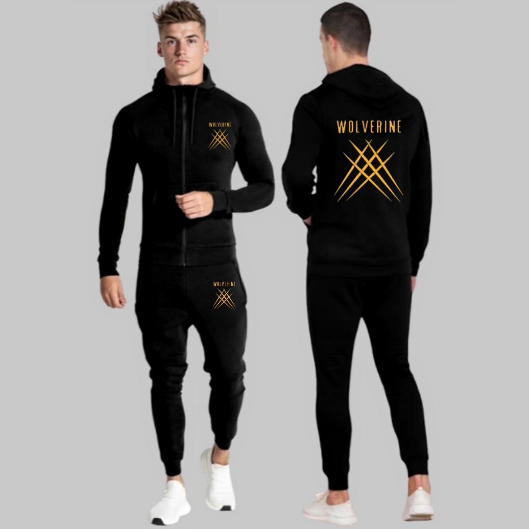 REVIBE - Black Zipper WOLVERINE Printed Tracksuit For Men - Hoodies For Men