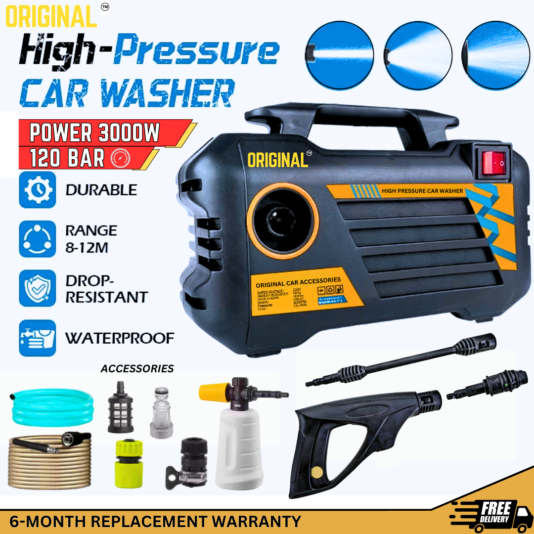 120 BAR  HIGH POWER  PRESSURE WASHER FOR CAR AND SOLAR WASH- 3000 WATT - AUTO START - SELF PRIMING - (6 REPLACEMENT MONTH WARRANTY))