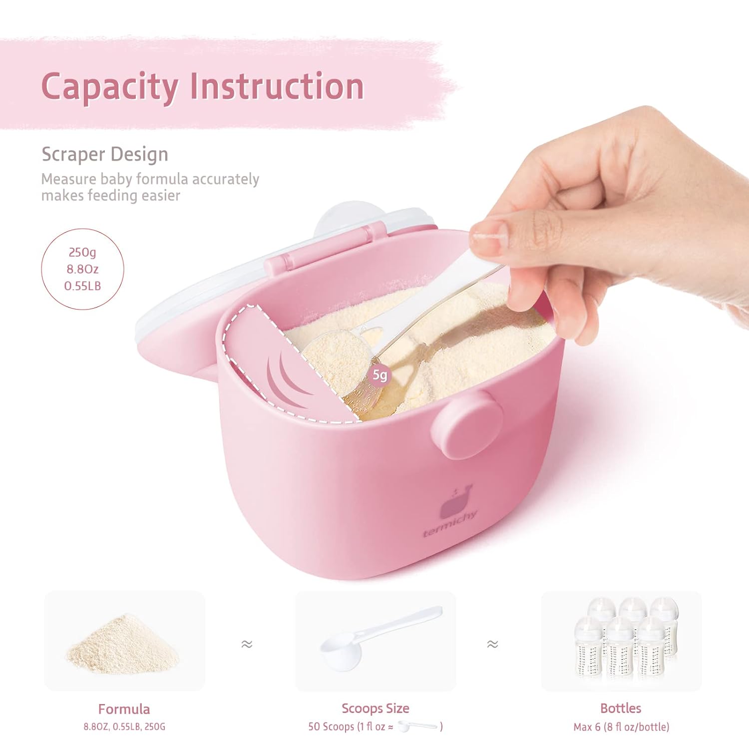 Baby Formula Dispenser, Portable Milk Powder Dispenser Container with Carry Handle and Scoop for Travel Outdoor Activities with Baby Infant