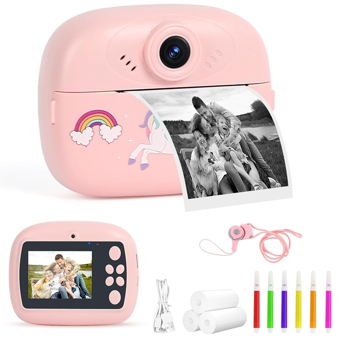 DIY Instant Print Camera - Digital Camera with 1 Rolls Print Paper Video Selfie Mode