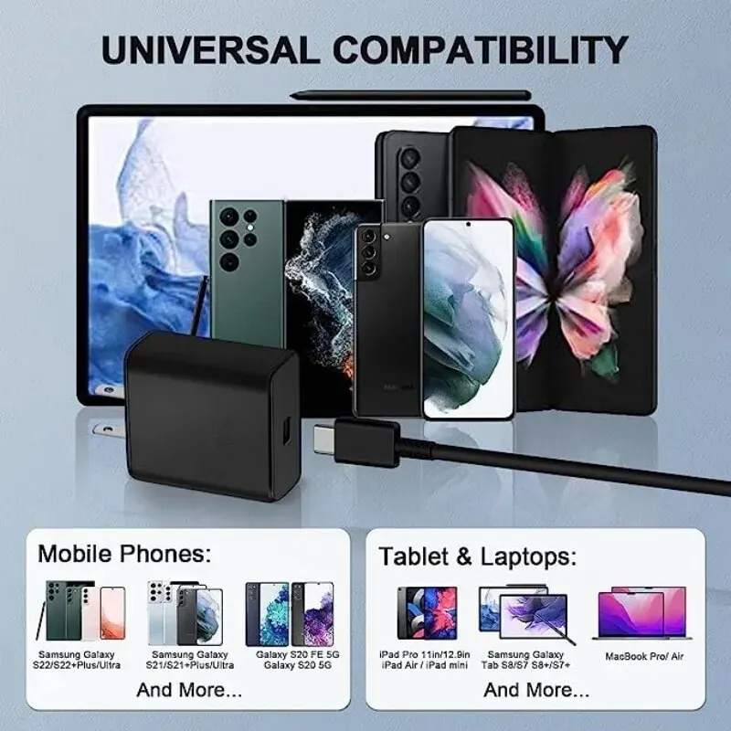 100% Original Samsung 45W 2.0 Super Fast Charger with Type C to Type C Cable (Global Certified Charger) Pd Charger For all Mobile Phone S24+, S8 Ultra, Note20 Ultra,S24 Ultra, Note10 Plus, S22 ultra Galaxy S10 / S10E / S10+