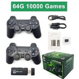 2.4G Wireless Controller Game Stick With 64gb Tf Card Plug and Play Video Game Stick Built in 10000+ Games, 4K High Definition HDMI Output with Two Game Controllers