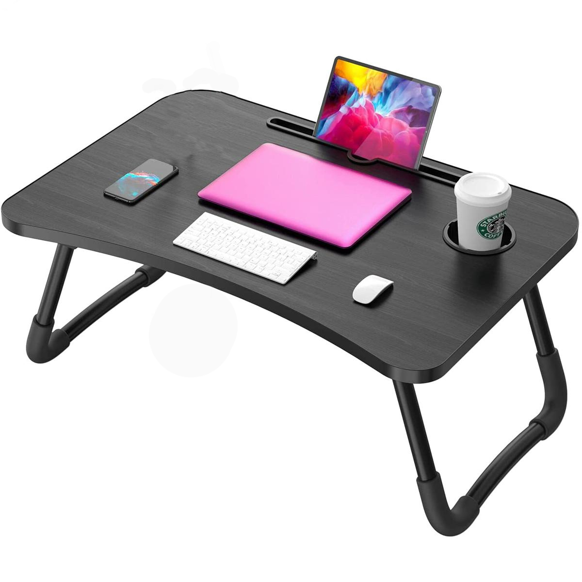 Laptop Table Wooden Gaming Laptop Table With Engraved Cup Holder and Tablet Slot For Bed Foldable Stand Ergonomic Portable Drawing Notebook Reading Food Breakfast Serving Sure Shop