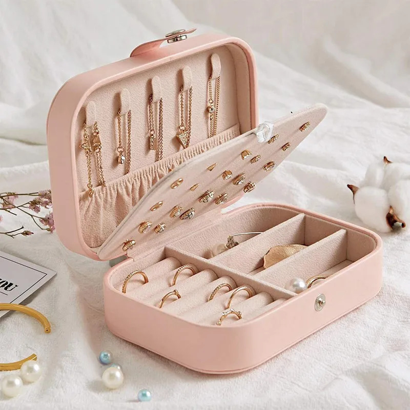 Mini Leather Jewellery Box Organizer with Zip | 2 Layers Cosmetics Ear Rings & Necklace_Hanging Holder | Jewelry Box Fold able Jewellery Pouch