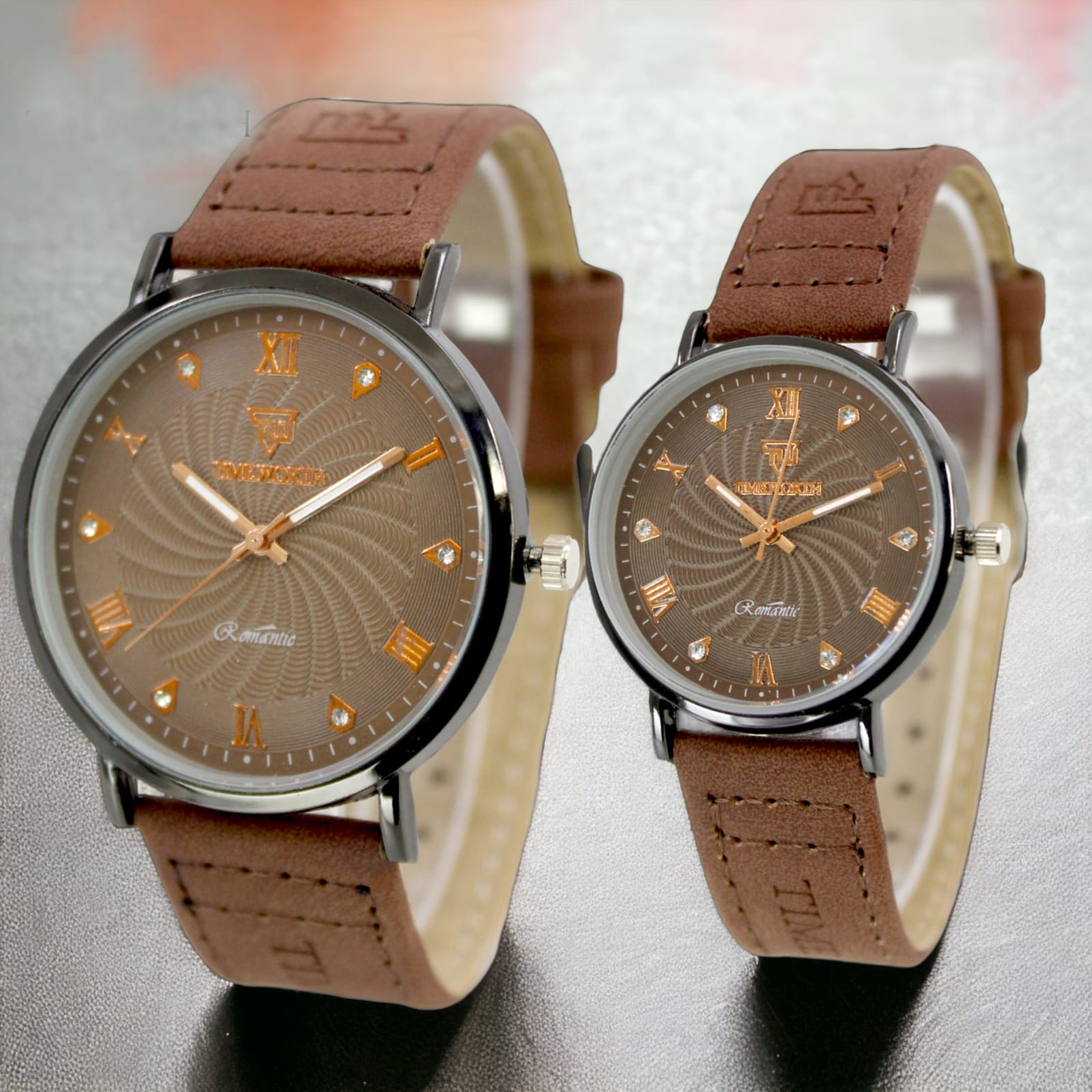 Fashionable Watches pack of 2 Precious Look Casual/Formal Round Black Premium Artificial Leather Watch For Couple, Couple Watches