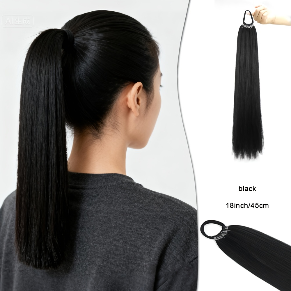 Ponytail Hair Extension for Girls – Hair Pony Extension with Elastic Bands, Straight 28 Inch Long