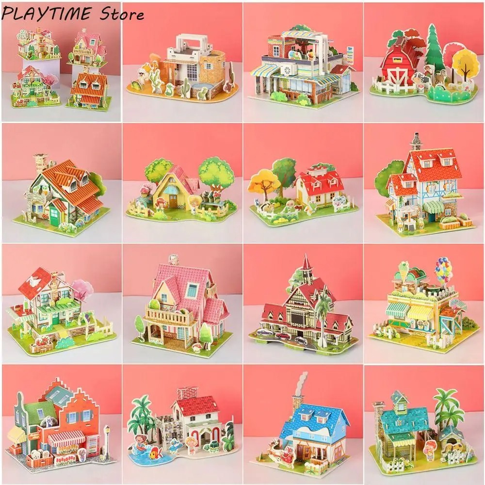 3D Puzzle Jigsaw Paper Model |3D House Building Puzzle | Learning Educational Toys For Children | Kid Gift 3D DIY Puzzle Citadel Model Cartoon House Assembling Toy Kid Early Learning