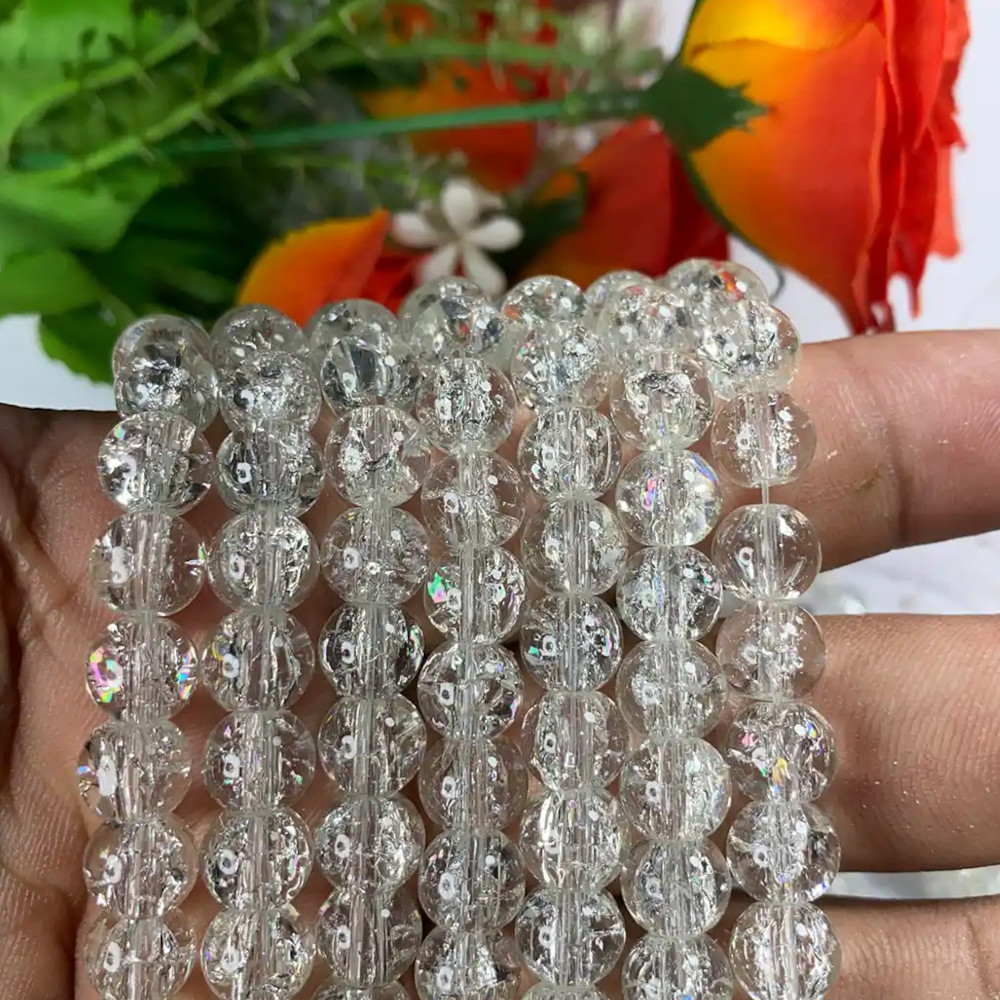 100pcs 8mm Round Glass Crackle Beads – Solid Color Sparkling Spacer Beads for Jewelry Making, DIY Bracelets & Necklaces