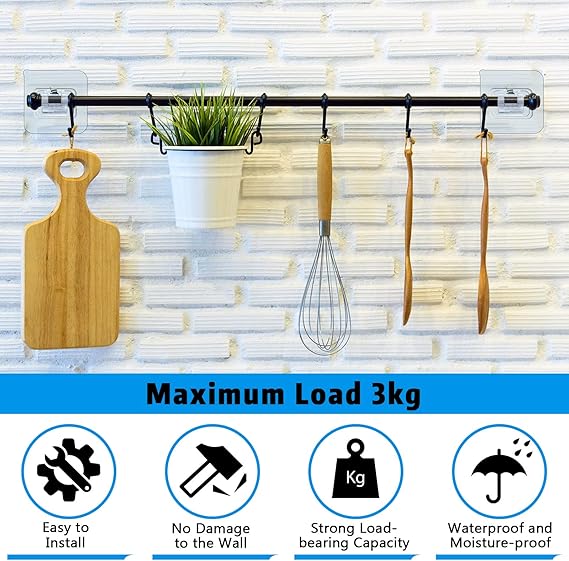 2 Pcs PVC Adhesive Transparent Curtain Rod Hooks – No Nails, No Drilling Required
