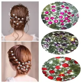 Full Shine Bridal Pearl Flower Clear Crystal Rhinestone Hair Pins