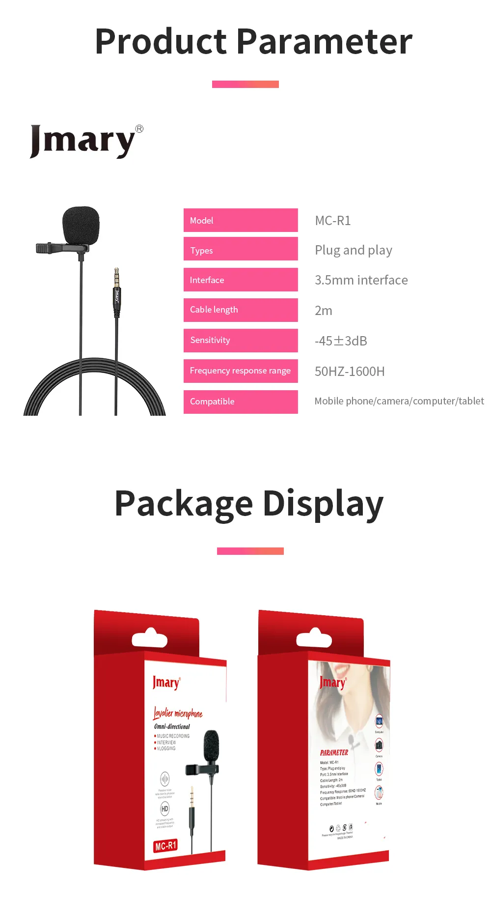 Jmary MC-R1 3.5mm Lavalier Collar Microphone 2M Wire Length with Metal Clip 23 f7df0bcdfc48ea780a1d68fc0b81afb6