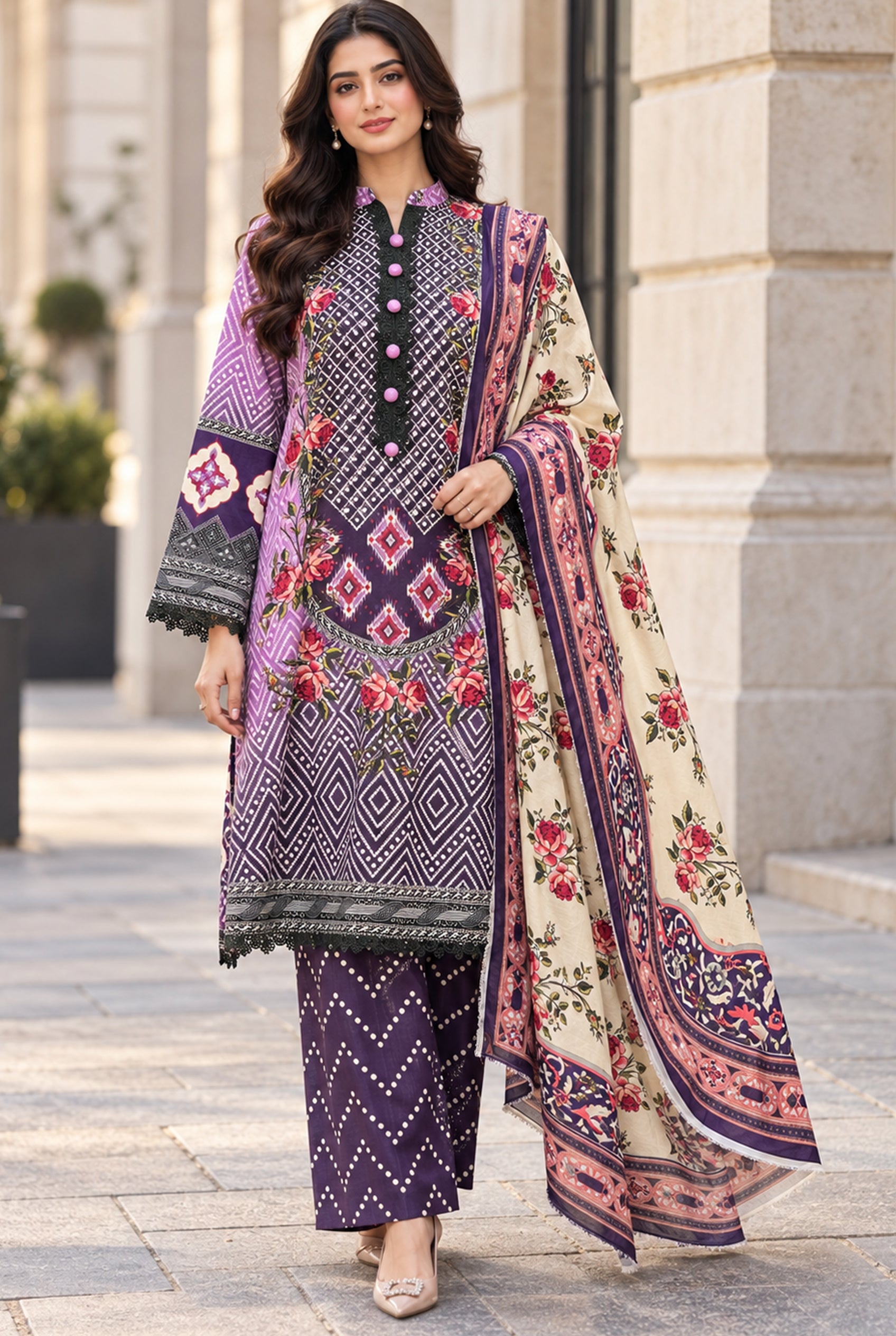 Kleren 3 Piece Unstitched Digital Printed Khaddar Suit for Women with Digital Printed Khaddar Shirt, Digital Printed Khaddar Trouser and Digital Printed Khaddar Dupatta - Winter Collection 2026 - Desi