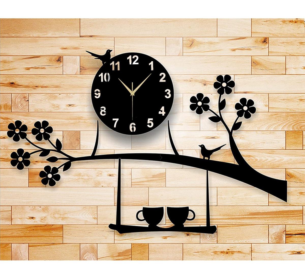 Birds Style Clock Big Size Wall Clock I Wooden Mdf Material Wall Clock Beautifull For Bedroom leaving room office beautyfull wall clock decoration