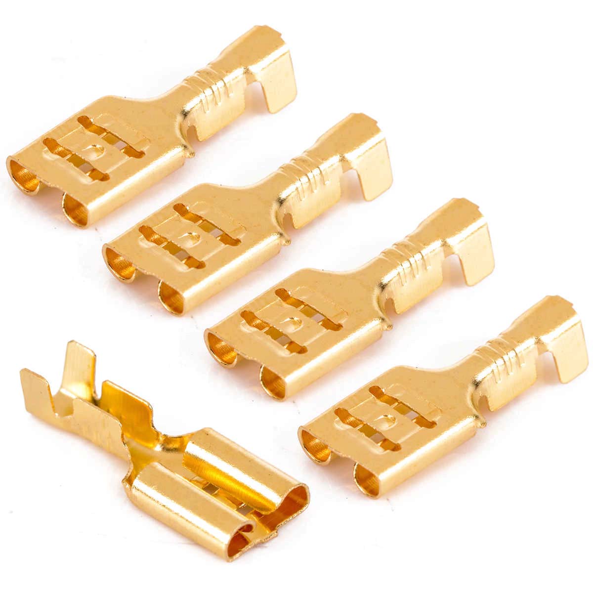 20pcs Spade Terminal Connector Gold Tone Brass Female Spade Terminal Connector Electric Wire Connector 6.3mm Car Boat