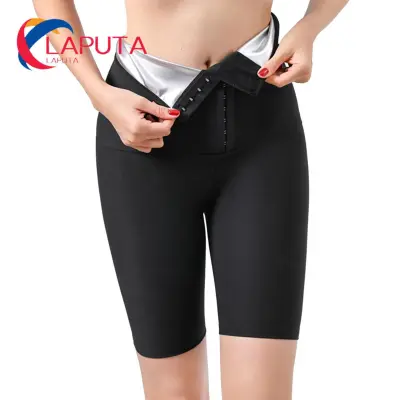 Women Pants Three Line Buckles -lifted Sauna Effect Sports Trousers