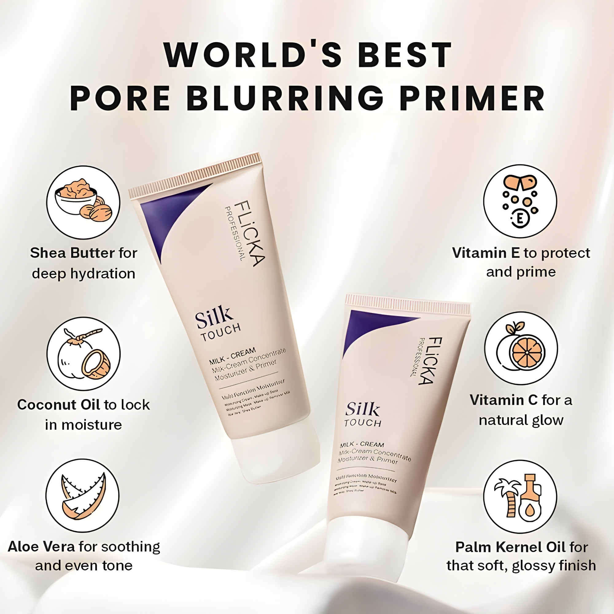 Flicka Silk Touch 3 in 1 – Moisturizer, Primer & Sunscreen | Hydrating Makeup Base Cream with Smoothing Effect | Daily Face Primer for Glowing Skin | Original Authentic (Barcode Scan) | 1 or 2 Pack