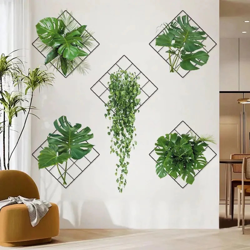 Grass Wall Sticker, 3D Artificial Plant Wall Art, Green Plant Wallpaper Sheet, Indoor Leaves Wall Frame, Water Proof Stickers, Removable DIY Green Leaf Flower