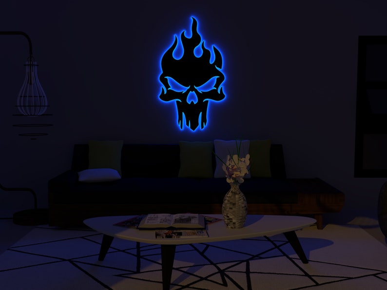 LED Wall Light RGB Skull Design Sconce with Long Wire and Laser Cut for Gaming Room Decor