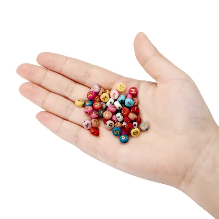 Pack of 100 or 200 or 300 or 400 or 500 or 1000 pcs Random Mixed Letter Acrylic Beads Flat Round Alphabet Charms Beads For Bracelet Necklace Jewelry Making