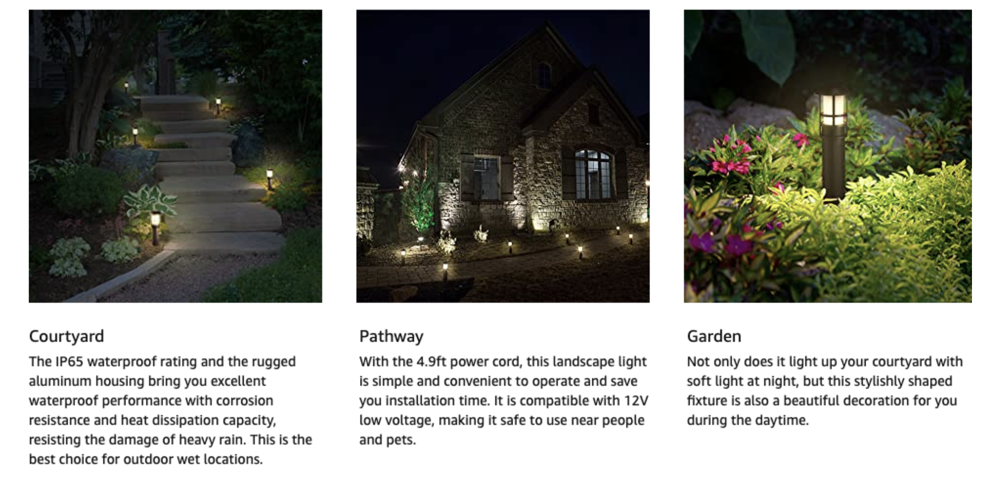 LEONLITE LED Landscape Pathway Light, 3W (18W Eqv.), DC 12V Low Voltage,  IP65 Waterproof, CRI90+, ETL Listed, 3000K Warm White, Aluminum Housing  with Ground Stake, Outdoor Pathway Garden Yard Patio Lamp 4-Pack