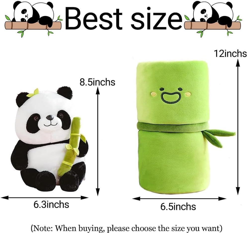 25cm Large Cute Panda Plush with Bamboo, Kawaii Soft Panda in Bamboo Stuffed Animals Toy, Plushies Doll Gifts for Kids Girls Boys Birthday Valentine (Panda in Bamboo)