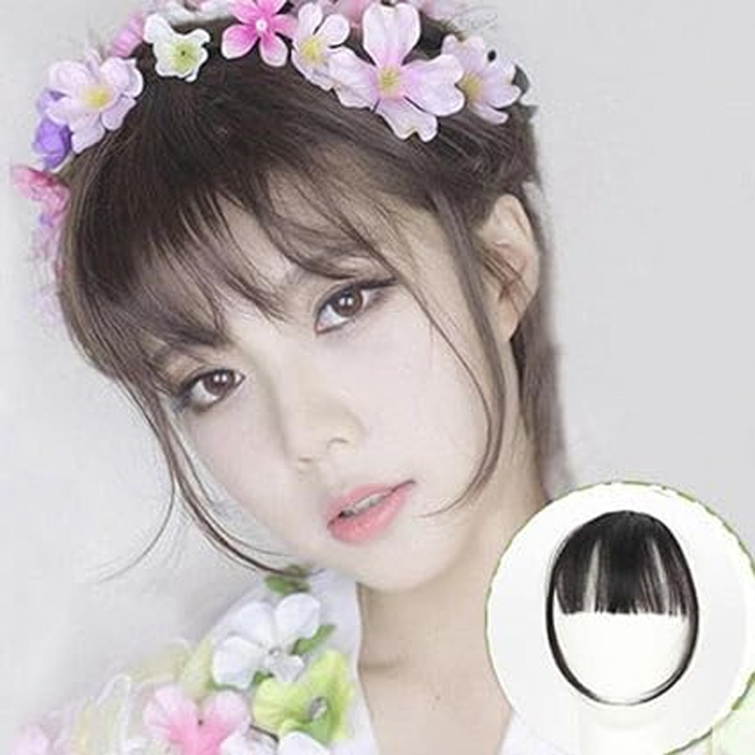 Korean Natural Clip-In Bangs Hair Wig Piece Short Hair Clip Headband Girl Synthetic Wig Headwear Wig Bangs Hair Extension Fringe Front Bangs Hair Clip in Pony Real Hair Wispy Pony Front Full Neat Human Hairpieces, Fashion Straight Air Bangs Clip