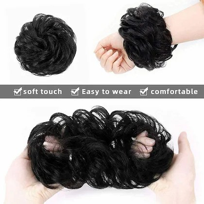 New Arrival Synthetic Extensions Messy Scrunchies poni Hair Care Pieces for Women shine Black
