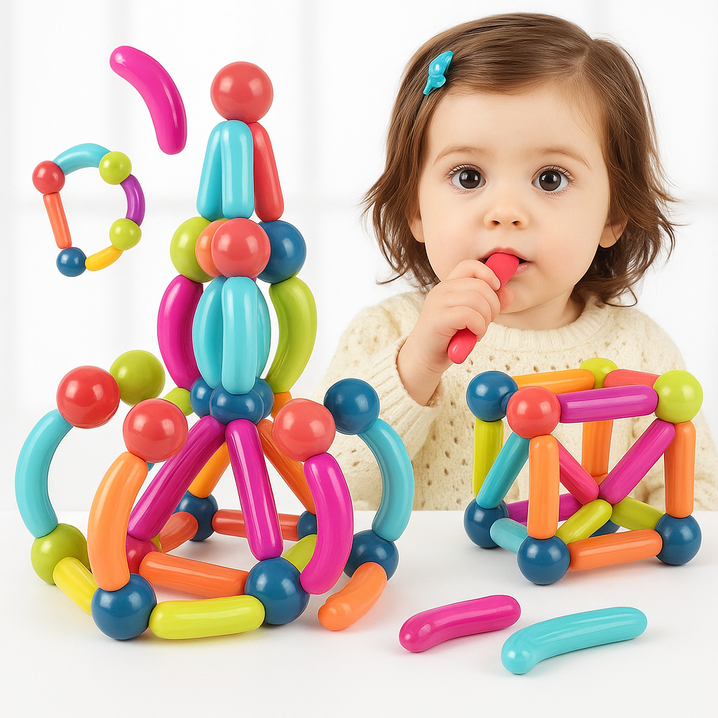 64 Pieces Magnetic Toys Building Blocks Set for Kids - Magnet Balls and Rods STEM Sticks Toy - Toddler Educational Learning Construction Game - Stacking Puzzle Building Toys for Boys Girls Age 3+ Magnetic Blocks