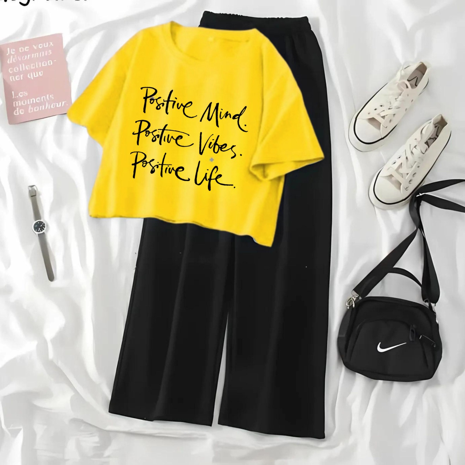 Soft and Comfortable Crop Top T-shirt with Flapper Trouser Combo for Women and Girls