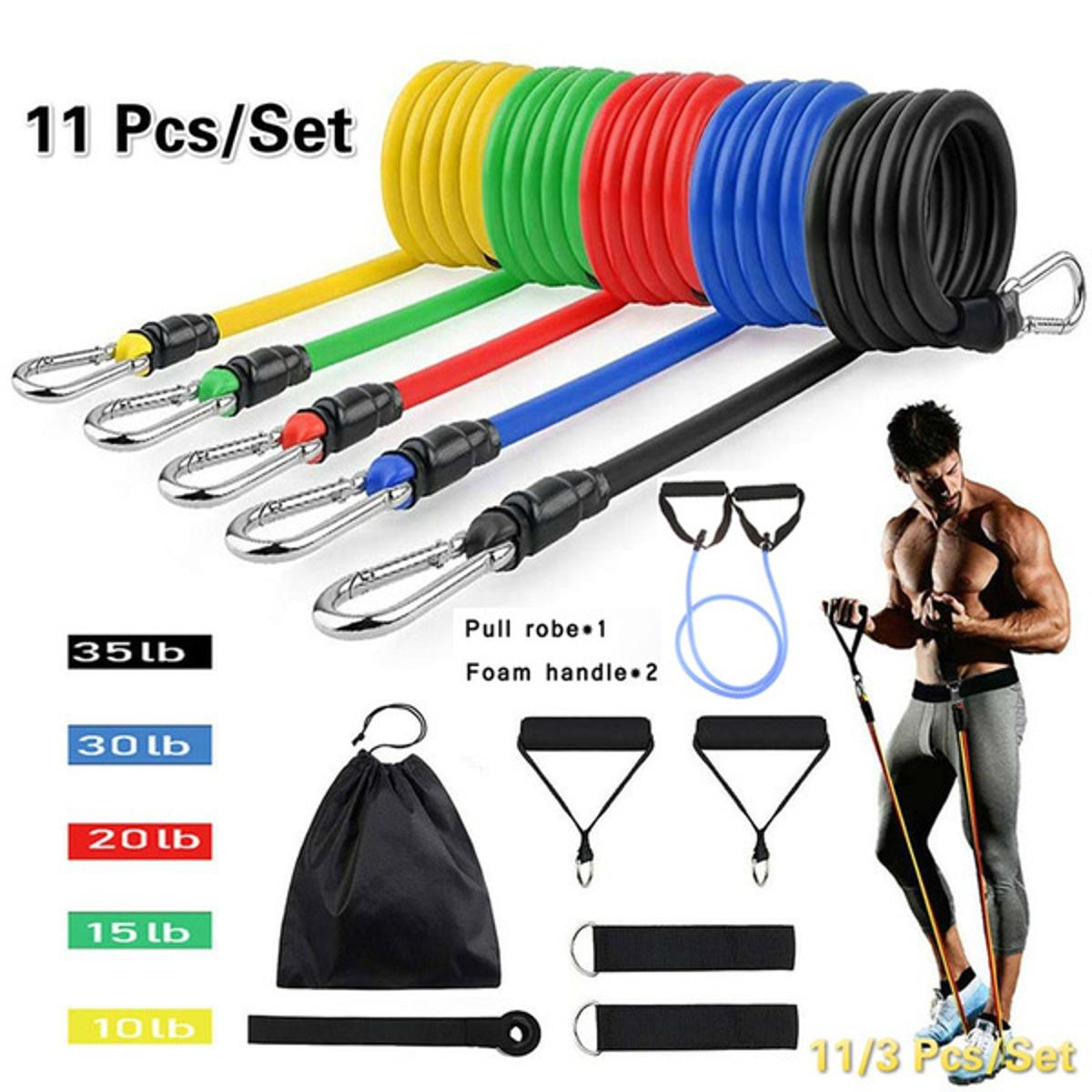 11pcs Set Portable Yoga Pilates Body Building Resistance Bands Set Pull Rope Elastic Tube Resistance Bands Pull Rope Gym-Elastic Tube Resistance Bands Pull Rope Gym Yoga Fitness Equipment best and high quality Cross fit Fitness Equipment Tools