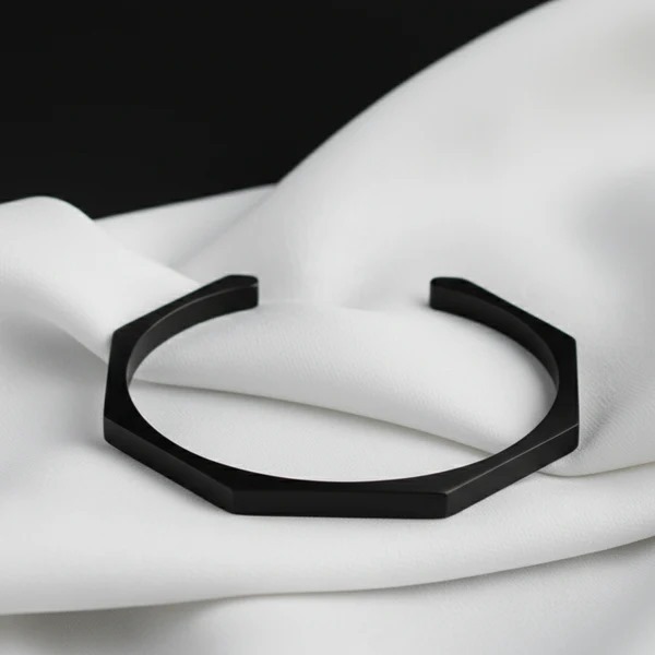Cuff Bracelet for Men Stainless Steel Adjustable Open Bangle | Minimalist Fashion Style | Silver & Black Stylish Wrist Band for Boys & Men