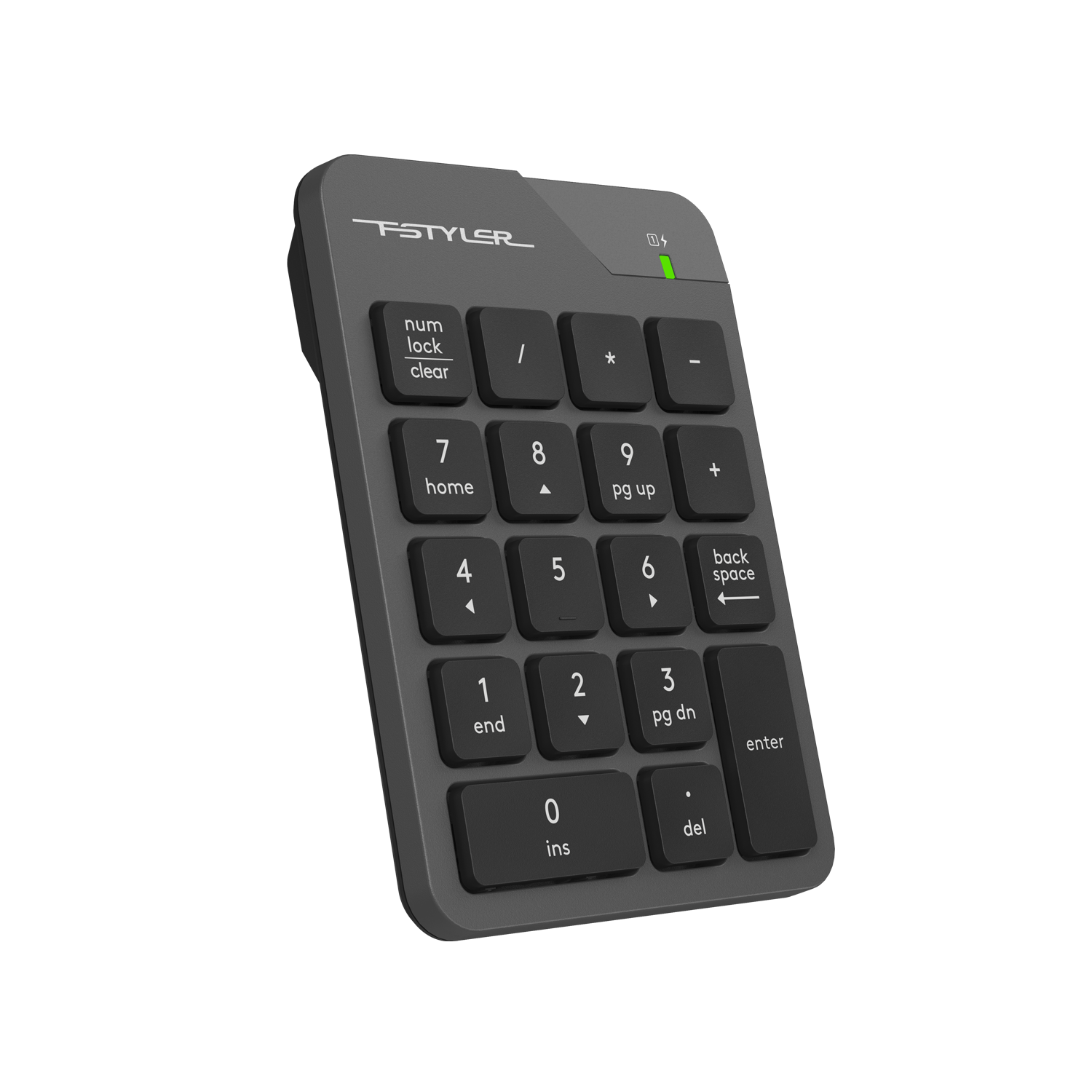 A4tech Fstyler FGK21C 2.4G Wireless Numeric Keypad - Backspace Key - USB C Rechargeable - For PC, Laptop - Grey