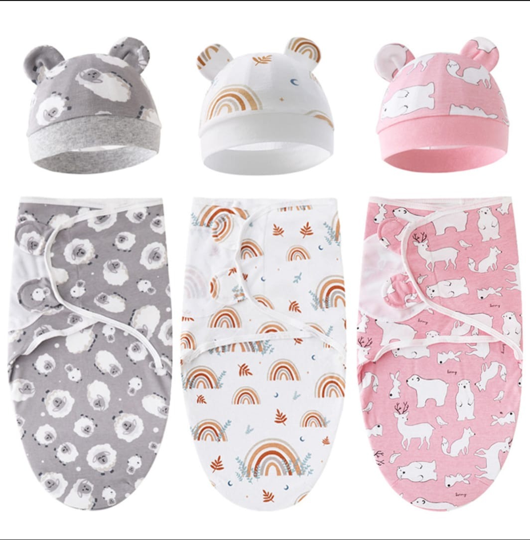 2Pcs Newborn Swaddle Blanket Hat Adjustable Baby Sleeping Bag Cotton Newborn Baby Birth Sleepwear Swaddle Wrap Babies Bedding