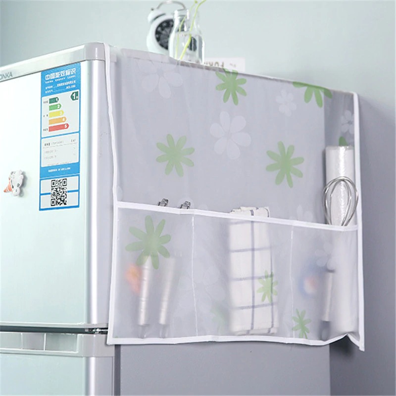 Fridge Dust Cover Waterproof Refrigerator Dustproof Cover with 6 Pocket Household Freezer Top Hanging Bag Fridge Storage Bag Organizer - The Smart Collection