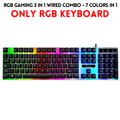 RGB Gaming Keyboard & Mouse Combo - 7 Colour Wired RGB Mouse and Keyboard Set - USB Wired Pack For PC & Laptop - Black & White