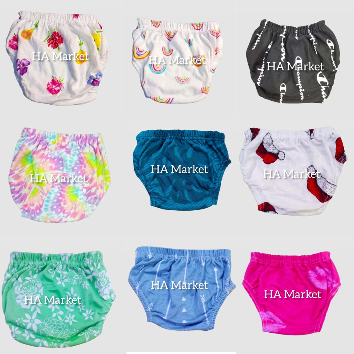 Pack of 3 soft cotton diaper cover panties with elastic waist in multi prints By Kids choice