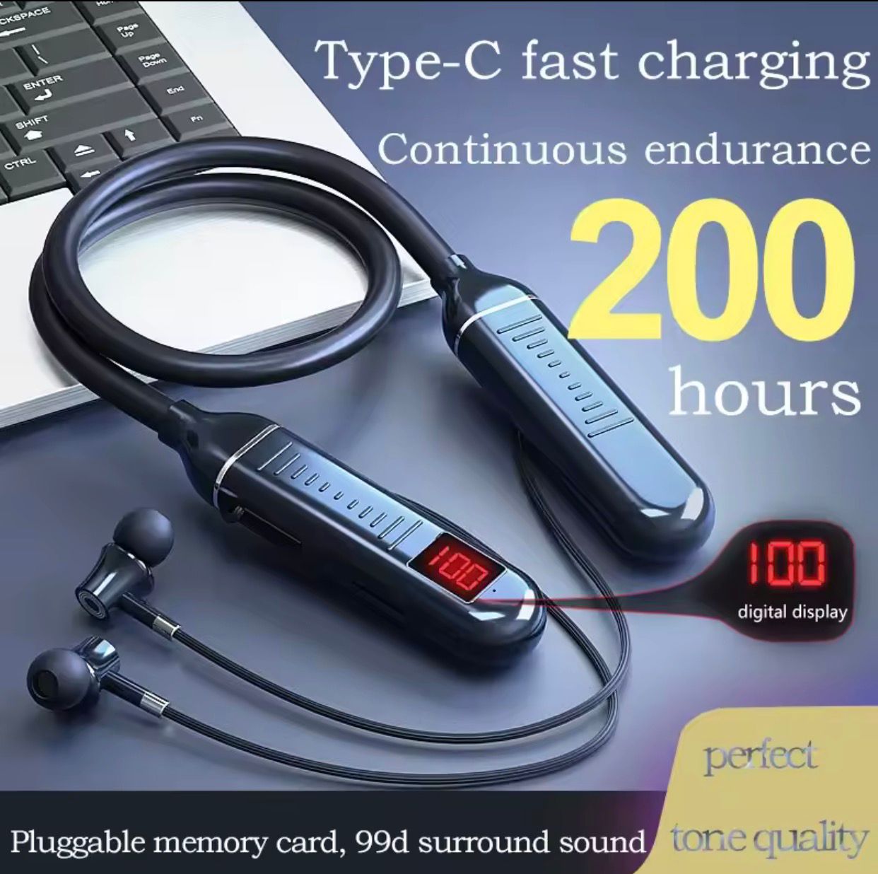 PowerBeats 5.3 Bluetooth Neckband – Wireless Magnetic Earphones with LED Battery Display, HD Sound & Noise Reduction Mic | Perfect for Gym & Travel
