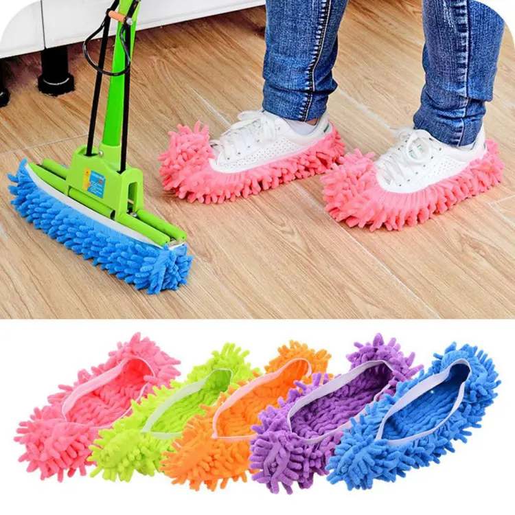 A pair Mop Slippers Lazy Foot Socks Floor Shoes Quick Polishing Cleaning  Dust +