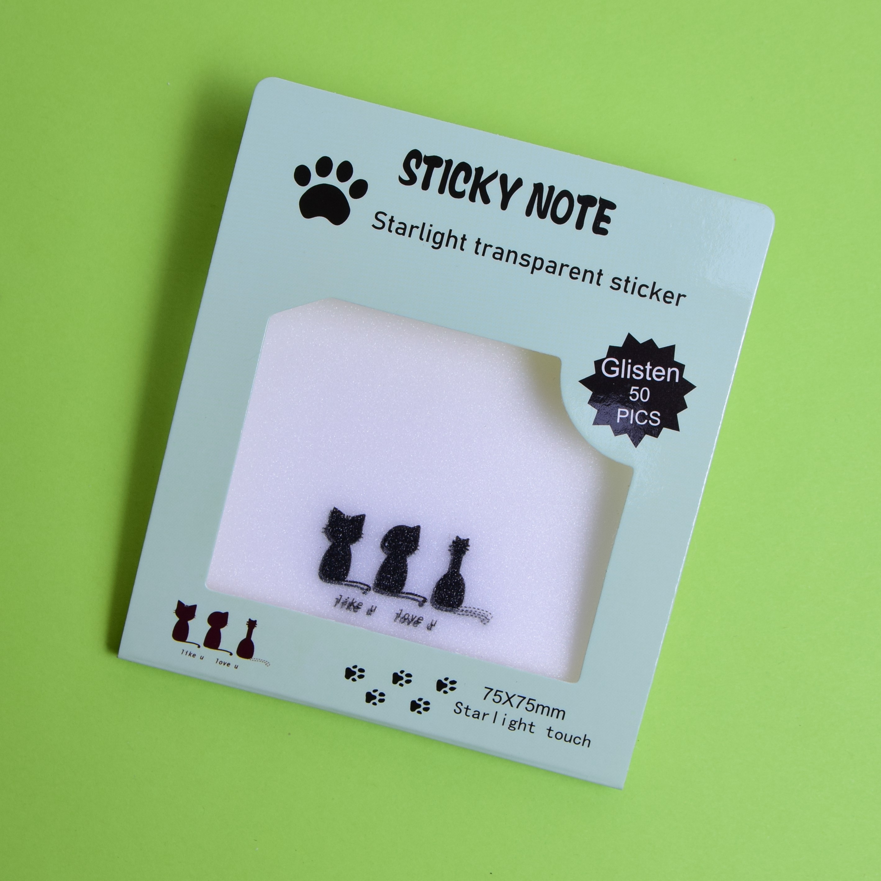 1 Pack of Transparent / Waterproof Cute Cat Sticky Notes - Creative ...