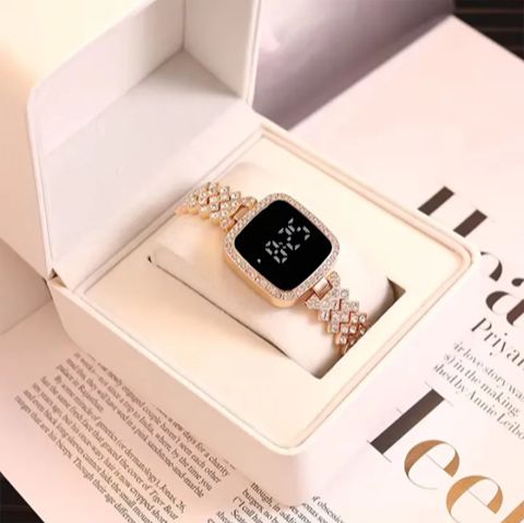 Diamond Touch Screen LED Watch for Ladies –Jewellery For Girls Style in Stainless Steel Chain Digital Wristwatch for Women's – Stylish Fashion Watch For Girls With Bracelet in Silver Stone Round & Square Dial Shape For Gift