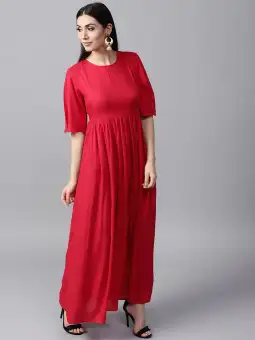 pink color long frocks