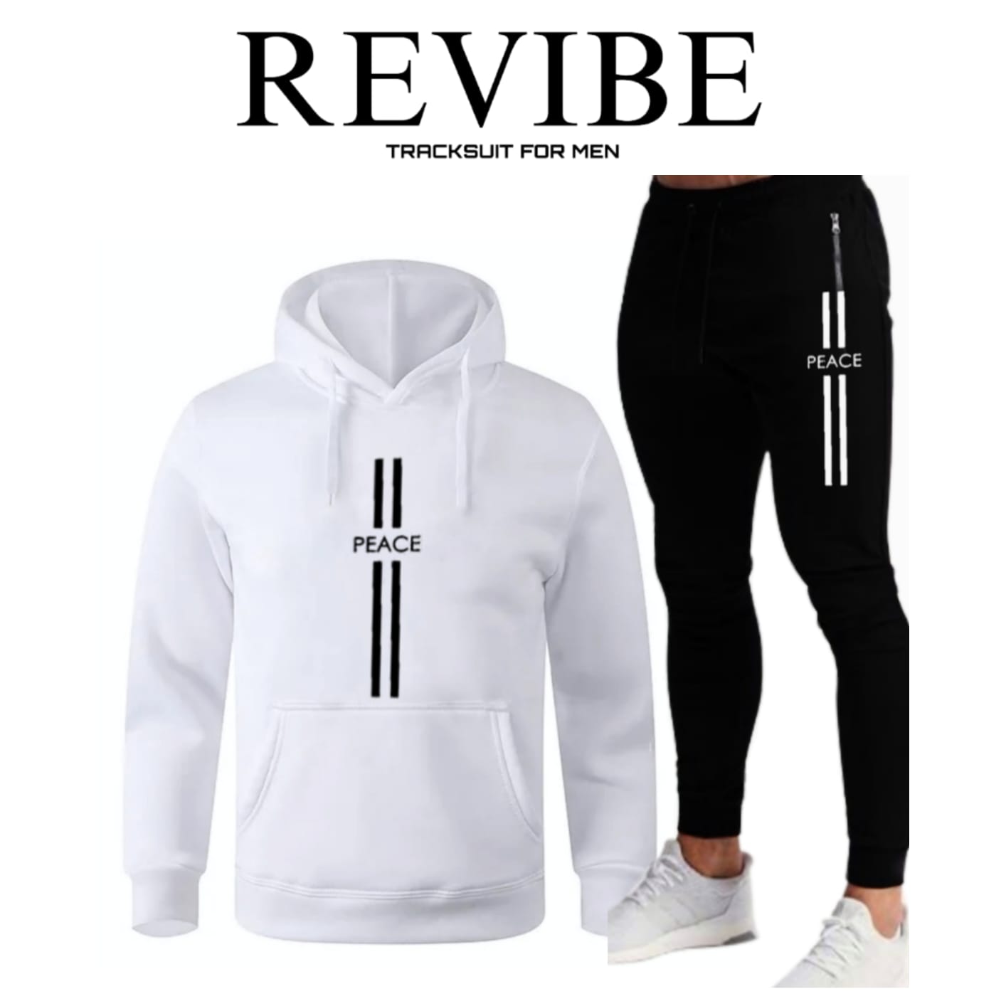 REVIBE - White Peace Printed Tracksuit For Men - Hoodies For Men